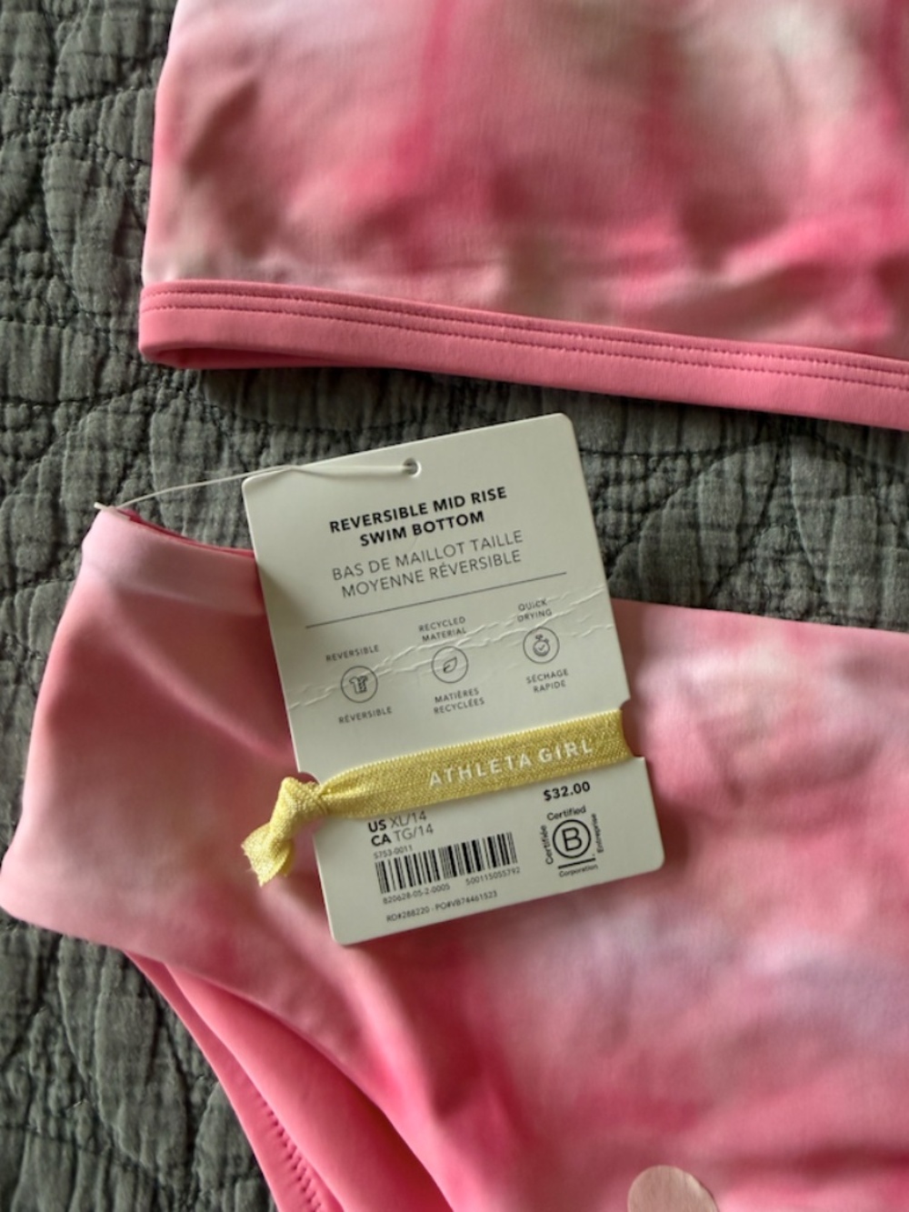 Athleta Girl Reversible Pink / Tie Dye Scoop Bikini Top + Mid Rise Bottom NWT - Picture 2 of 3